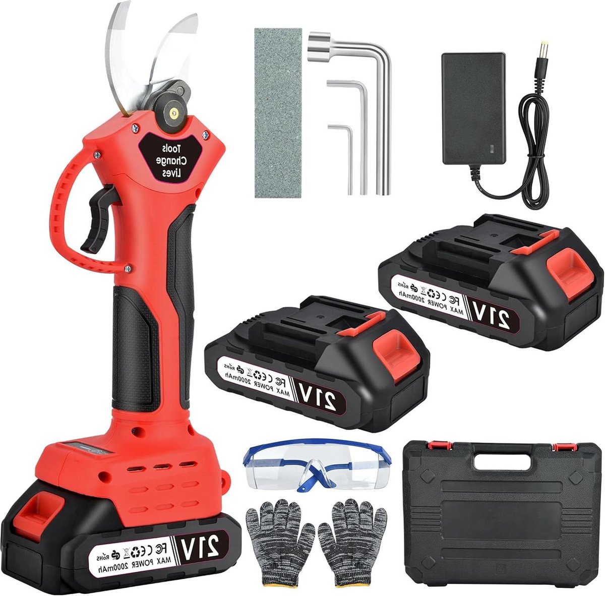 Takkenschaar telescopische Accu-takkenschaar 20 Ah elektrische snoeischaar-max. 30 mm snijdiameter-21 V accu-fruitboomschaar-geschikt voor tuinen-takken-bloembedden-rood takkenschaar telescopische