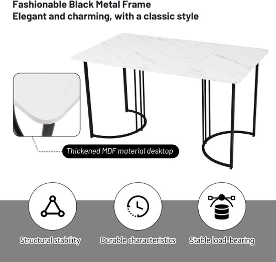 Ensemble de salle à manger (5 pièces) - ensemble table à manger avec 4 chaises - ensemble de table de cuisine moderne - table de cuisine 140×80cm avec pieds en métal noir - plateau de table en MDF blanc - chaises de salle à manger en velours noir
