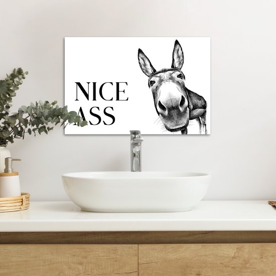 Tableau sur toile 60x40 cm - Décoration murale salle de bain Citation - Âne - Animaux - Nice cul - Dictons - Décoration murale WC - Accessoires décoratifs - Décoration murale Toilettes - Peintures sur toile