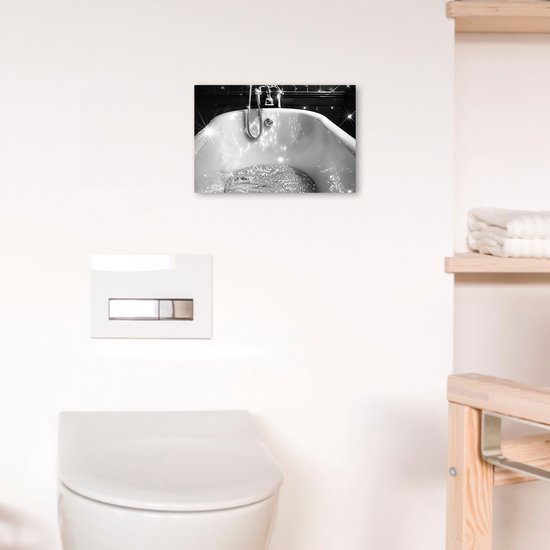 Canvas schilderij 30x20 cm - Wanddecoratie badkamer Badkuip - Glitters - Zwart wit - Badkamer - Muurdecoratie WC - Decoratieve accessoires - Toilet muur decoratie - Schilderijen op canvas