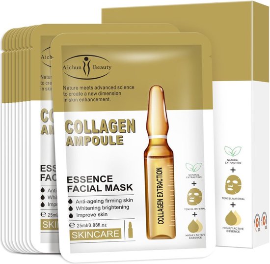 Anti-Ageing gezichtsmasker met Collageen ampul – set 10 stuks