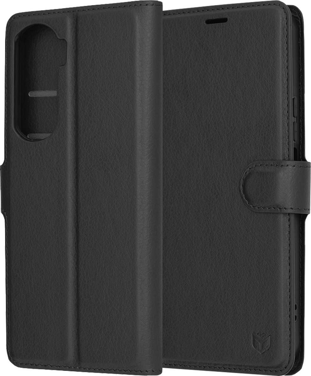 Techsuit Leather Folio Book Wallet Case hoesje voor HONOR 90 Lite - Zwart