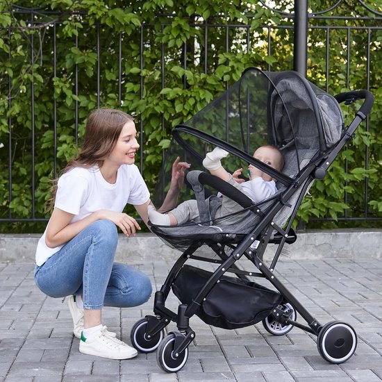 1 Stuks Zwart - Klamboe voor kinderwagen - voor kinderwagen insectenbescherming - voor buggy met ritssluiting muggennet - voor kinderwagens ideale bescherming tegen steekmuggen, wespen en vliegen van Luxstyle — afbeelding 2