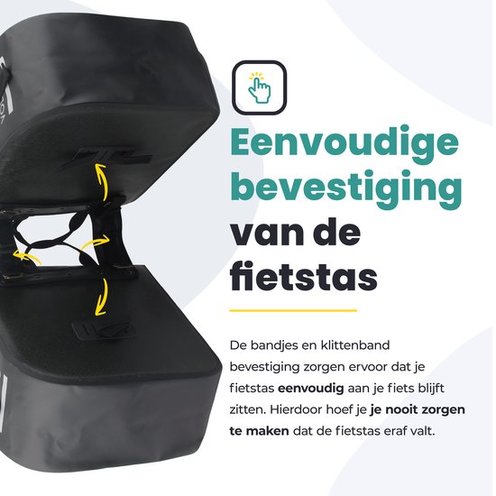 Voltano Dubbele Fietstas Rolltop Urban Black - 48 Liter - 100% Waterdicht - Fietstassen Electrische Fietsen