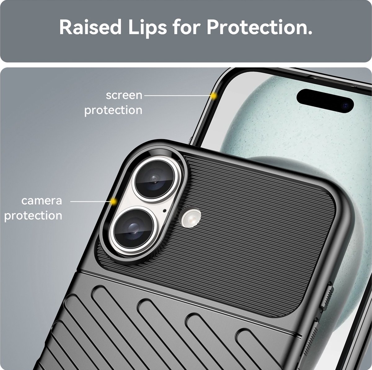 Mobigear Hoesje geschikt voor Apple iPhone 16 Plus Telefoonhoesje Flexibel TPU | Mobigear Groove Backcover | iPhone 16 Plus Case | Back Cover - Zwart