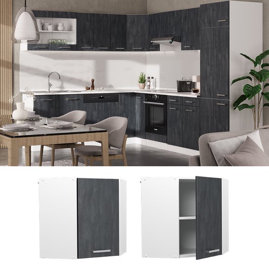 Meuble haut d'angle de Cuisine Vicco R- Line – 57 cm, béton Zwart