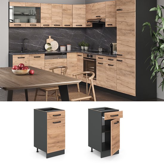 Vicco R- Line Cuisine Meuble bas de cuisine – 40 cm, WB Anthracite Chêne puissant doré, WB Anthracite