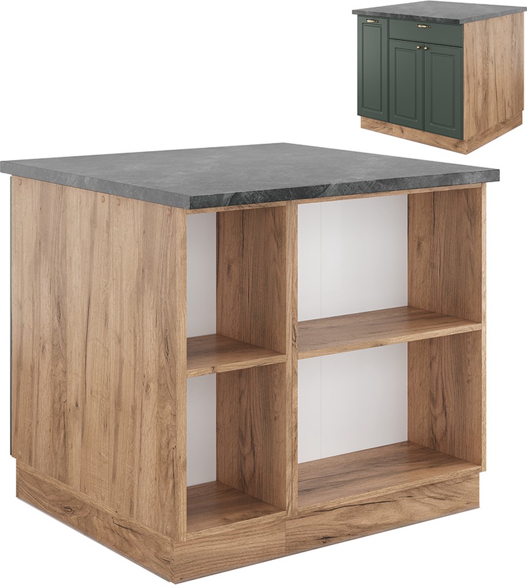 Vicco Fame-Line Keukeneiland – 90 cm met lade, zonder werkblad Groen-Goud Land/Goud Power Eik