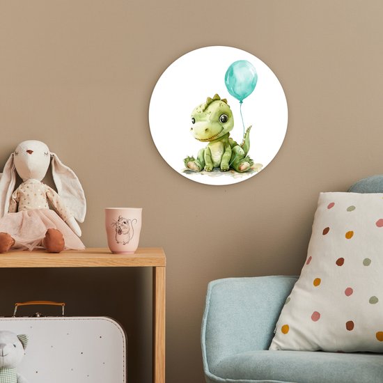 WallCircle® Wandcirkel 30x30 cm - Muurcirkel Draak - Baby dier - Blauwe ballon - Muurdecoratie babykamer - Wanddecoratie kinderkamer - Kamer decoratie voor jongens en meisjes - Baby accessoires - Ronde schilderijen