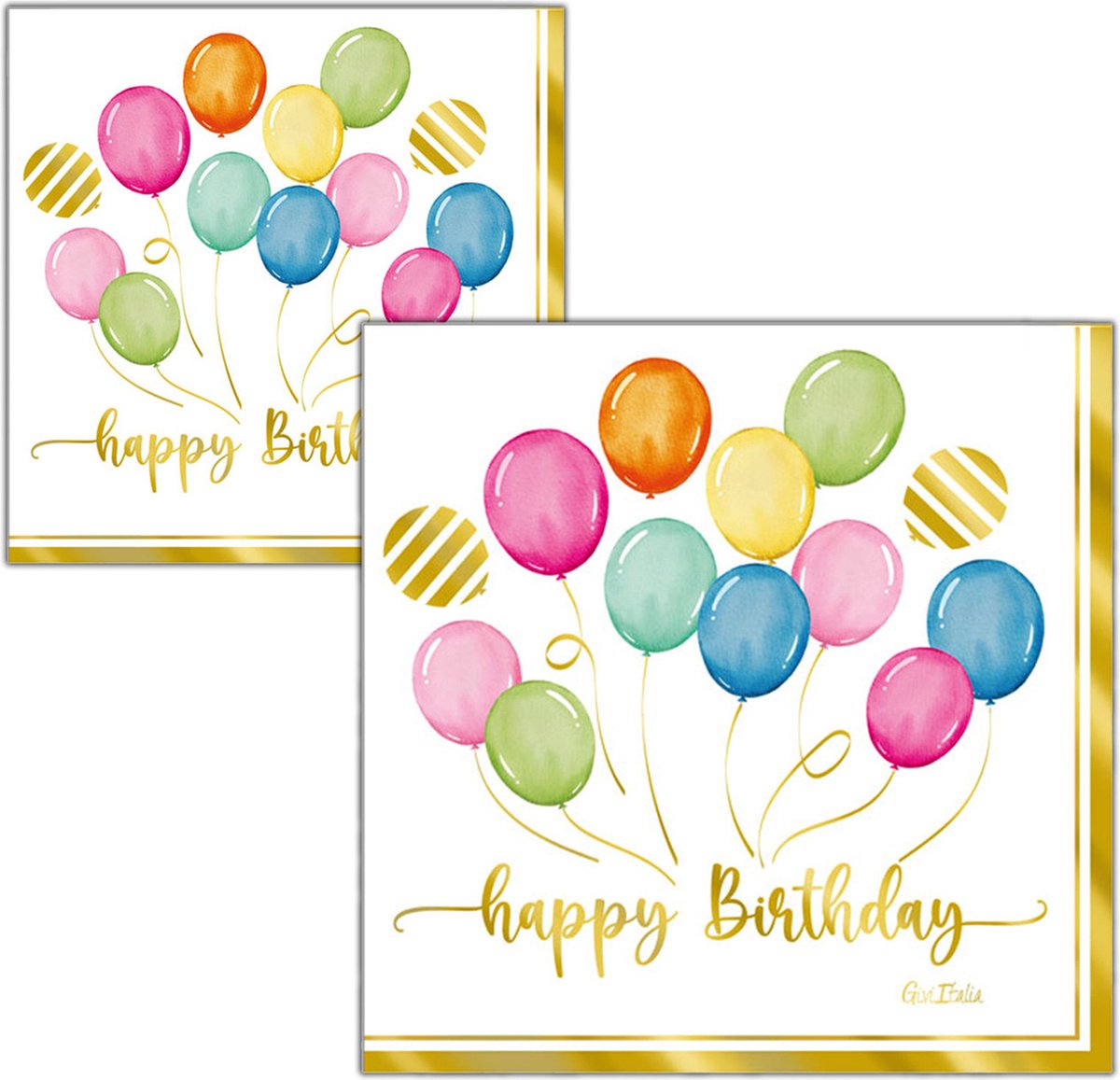 Givi Italia Feestservetten - 32x - happy birthday - ballonen thema - 3 laags - 33 x 33 cm - wegwerpservetten - kinderfeest