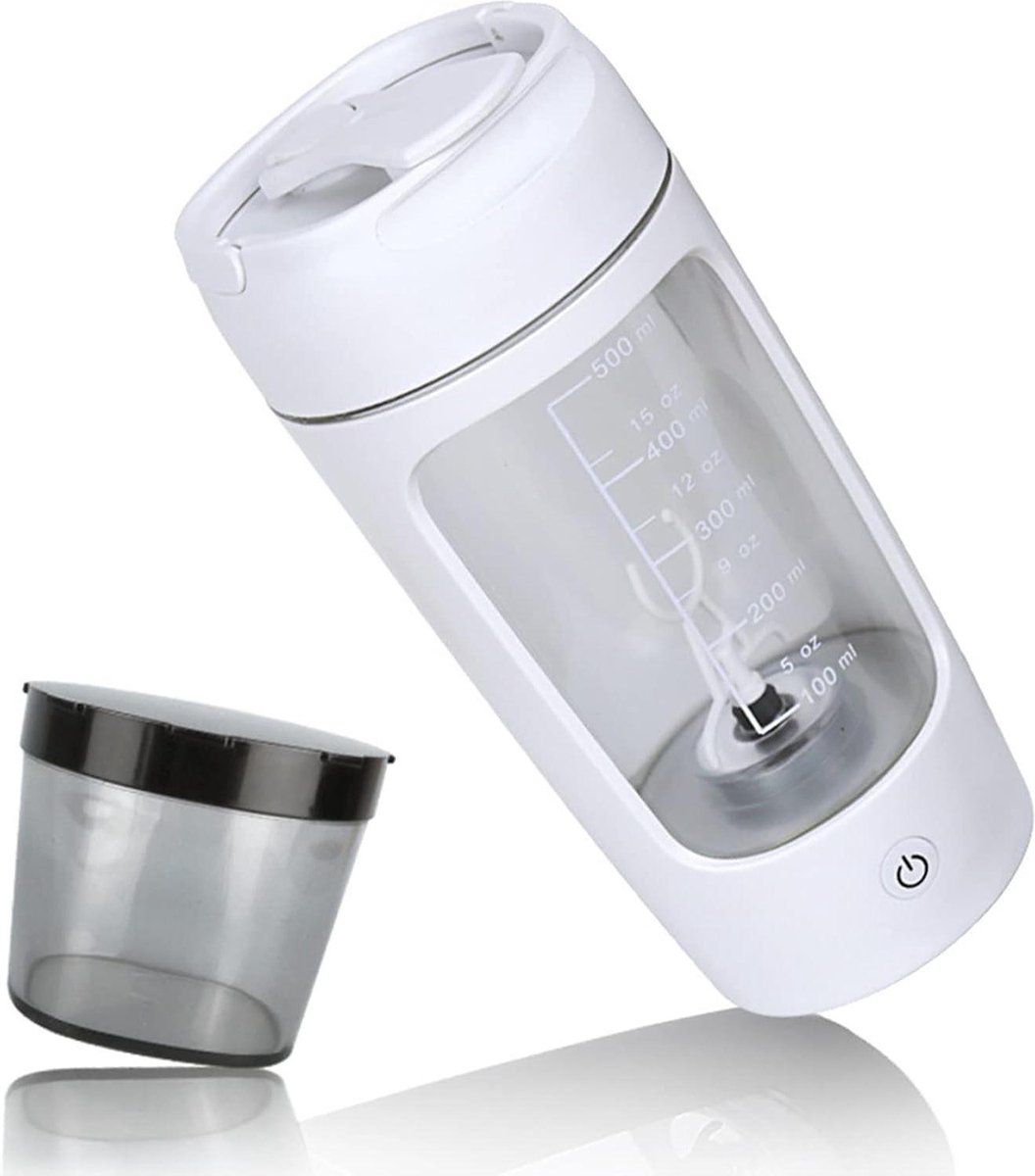 Goedkoopste Oplaadbare elektrische mixbeker via USB met poederbox - draagbare mengbeker - babyvoedingskwaliteit - 650 ml - sportproteïne-shake - wit