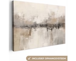 Canvas schilderij 90x60 cm - Wanddecoratie Moderne kunst - Abstract - Beige - Muurdecoratie woonkamer - Kamer decoratie modern - Abstracte schilderijen