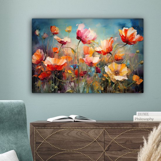 Peinture sur toile fleurs 90x60 cm - Art abstrait peint à la main - Décoration de maison salon aquarelle colorée - Peintures murales de Cuisine - Accessoires de Décoration murale - Décorations d'intérieur de chambre - Toile murale nature botanique