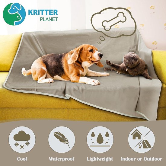 Dreamzie - Waterdichte hondendeken 63x88 cm - Omkeerbare waterdichte deken - Voor hondenbed en bank in Sherpa Fleece - Wasbaar - Beige
