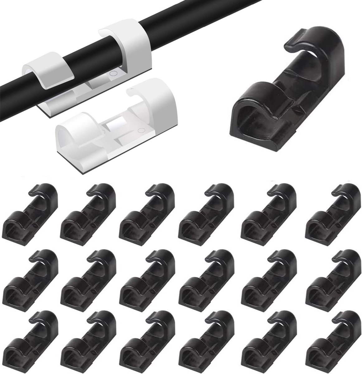 Consumerce® 80 Stuks Zwarte Kabelclips Zelfklevend – Kabel Organiser – Kabelgoot – Kabelbinders – Kabelslot -Bureau Organisers – Organizer – Kabelgoten – Cable Management – Clips – Binders