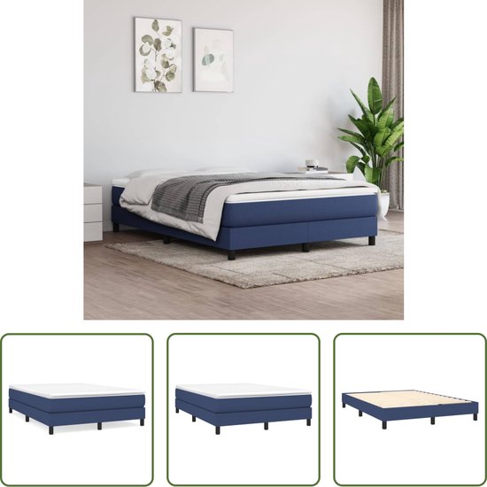 Foto: The living store boxspringframe 203 x 140 x 25 cm blauw 100 polyester multiplex duurzaam met poten geschikt voor 140 x 200 cm matras montagehandleiding