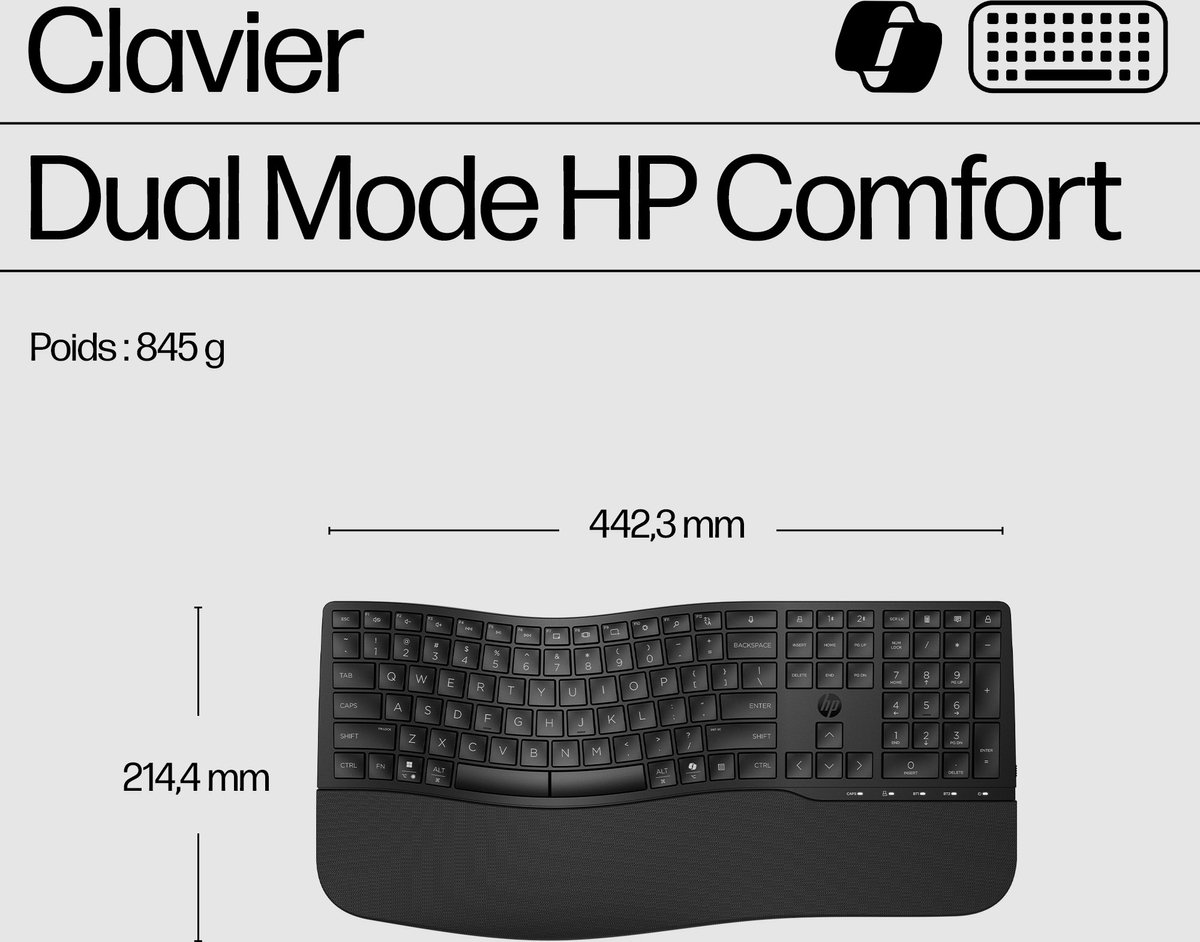 HP 680 Comfort - Draadloos Toetsenbord - Microsoft Copilot Ai toets - Qwerty - Zwart thumbnail 3