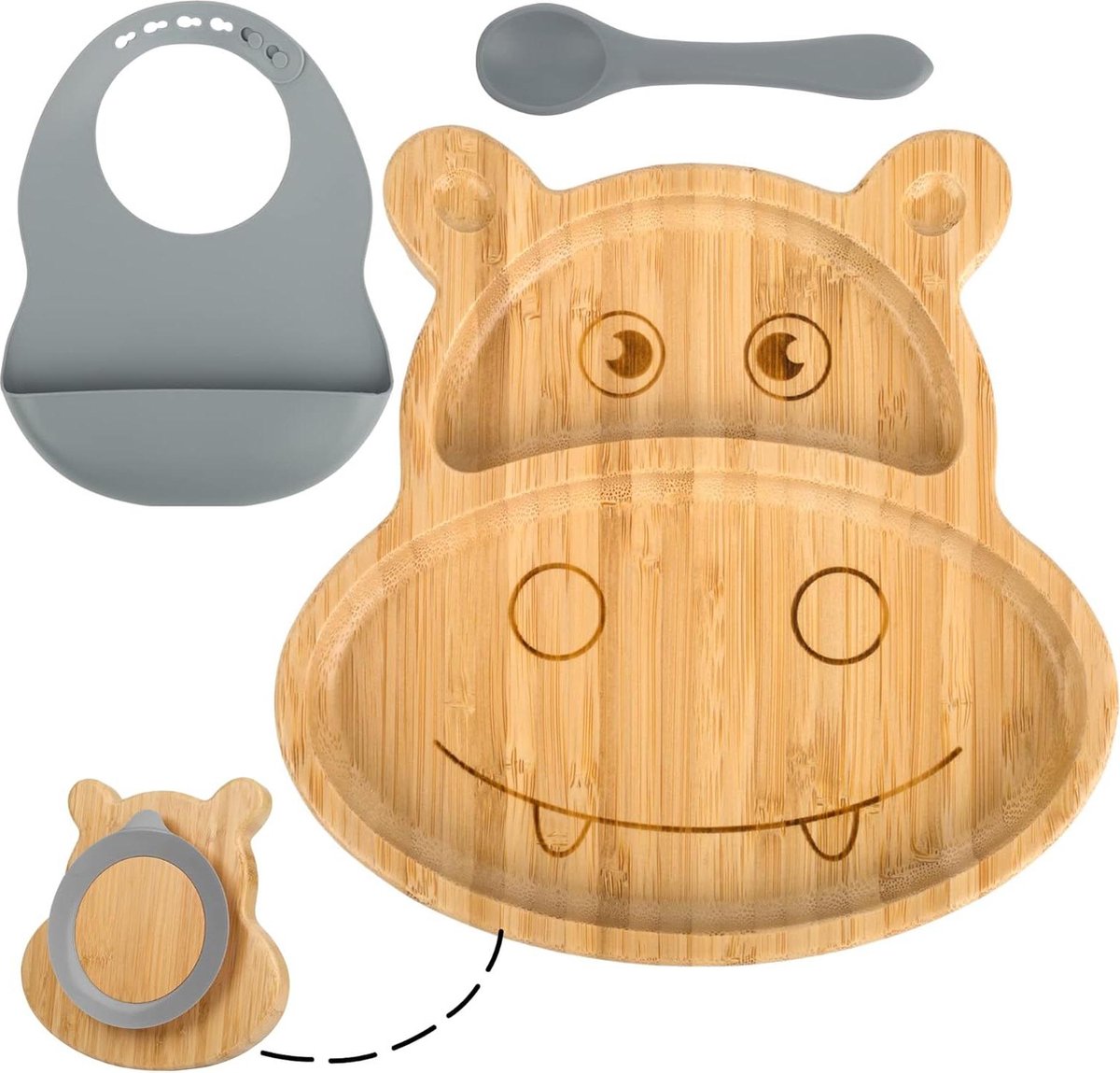 9-delige bamboe-babyserviesset met zuignap - BPA-vrij - fruitzuiger - in geschenkdoos