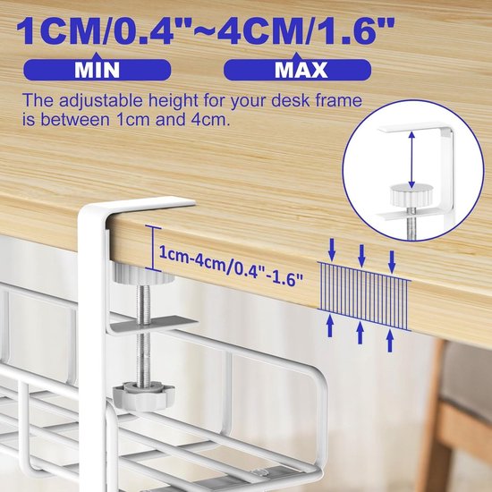 Onder Bureau Kabel Organizer Geen Boren, Geen Boor Metalen Kabel Management, Hoge Belastbaarheid Metalen Mesh Kabel Management, Bureau Kabel Management Box, Bureau Wire Management Voor Staande Bureau