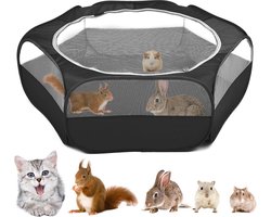 Waterproof Breathable Small Animals Playpen with Zipper Cover - Indoor Pet Cage Tent for Kitten Hamster Bunny Squirrel - Portable Outdoor Exercise Yard Fence for Guinea Pig Hedgehog - Black
