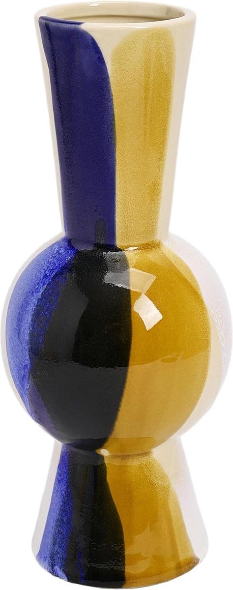 Decoratieve keramische vazen - blauwgele porseleinen vaas voor huisdecoratie - moderne geo