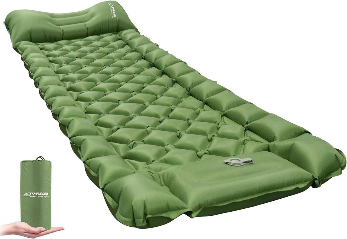 Ultralichte eenpersoons zelfopblazende campingmat voor kamperen - groen