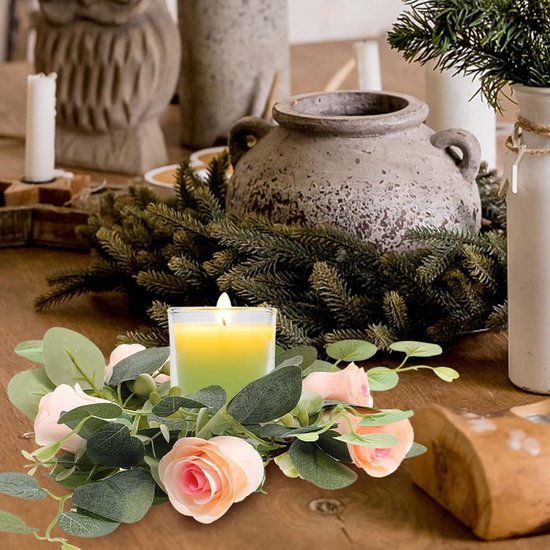 Eucalyptus Kaars Ring Kunstgroen Krans Mini Eucalyptus Kaars Kransen voor Pijlers Boerderij Bruiloft Tafel Party Home Decor (8 stuks