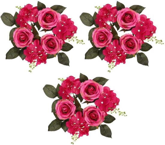 3 Stks Kunstmatige Bloem Bruiloft Kaars Ringen Bloem Bladeren Krans Kaars Ringen Kaars Pilaren Houder Voor Bruiloft Party Tafel Decoraties
