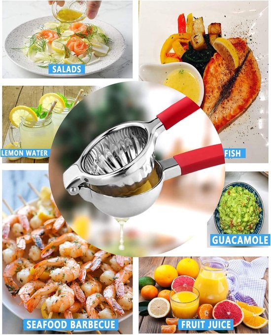 Extra grote roestvrijstalen citroenpers - Premium Heavy Duty Citroenpers Hand - Food Grade Siliconen Handvat - Ergonomische Handmatige Citruspers met Massief Metalen Pers Kom - Rood — afbeelding 3