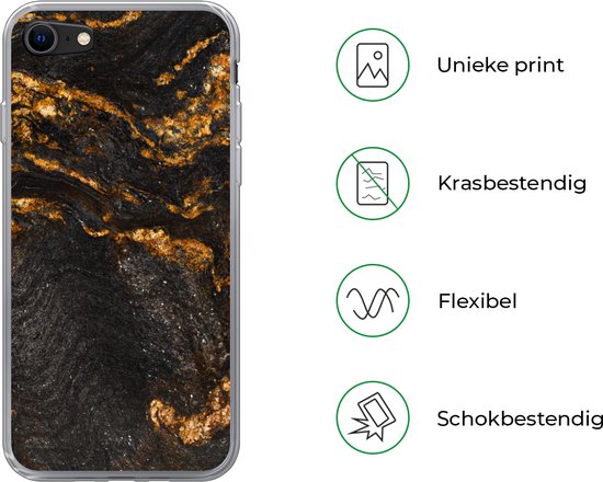 Coque de téléphone Convient pour iPhone 8 - Imprimé marbre - Craie - Zwart - Or - Aspect imprimé marbre - Luxe - Siliconen Coque de téléphone Coque de téléphone