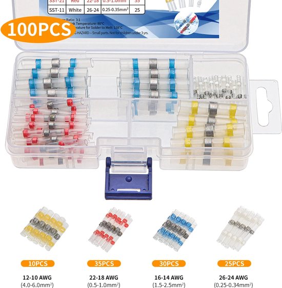 Foto: 100 stuks soldeer verzegeling draad connectoren waterdichte krimpkous butt connector zelf solderende ge soleerde elektrische draadverbinding terminals voor automobiel marine boot