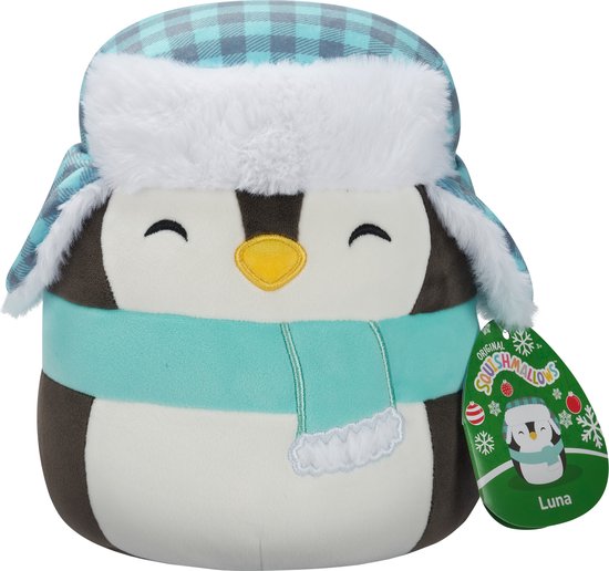 Squishmallows – Luna – Black Penguin W/Teal Hat and Scarf Christmas 19cm