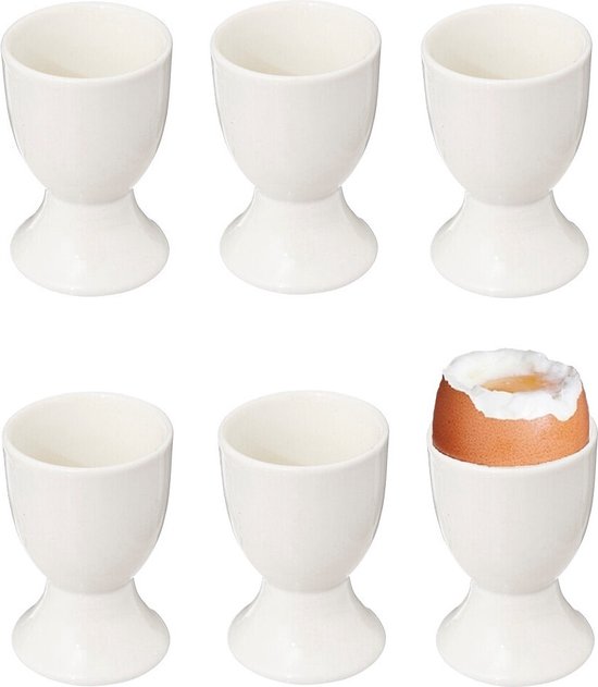 Bellatio Design Eierdopjes Blanche - set van 12x - keramiek - wit - 5 x 7 cm - voor ontbijt/brunch/pasen