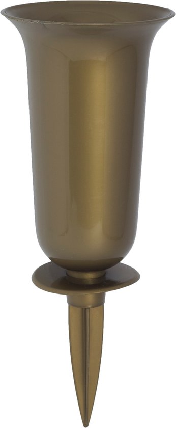 Form Plastic Grafvaas - kunststof - goud - H37 cm - decoratie - bloemenvaas voor herdenkingsplaats/kerkhof - kelk op prikker