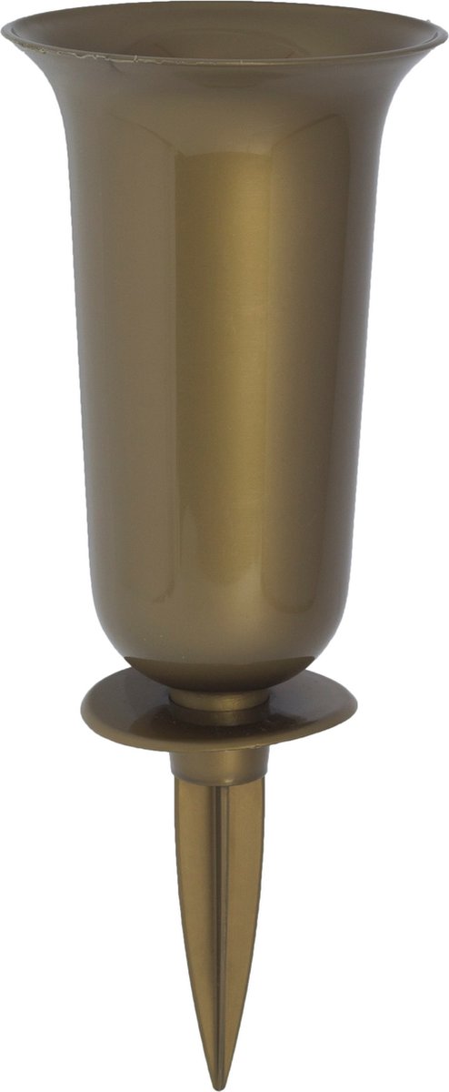 Form Plastic Grafvaas - kunststof - goud - H37 cm - decoratie - bloemenvaas voor herdenkingsplaats/kerkhof - kelk op prikker