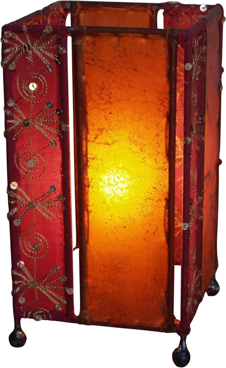 Leder Saree Tafellamp/tafellamp Model Mandalay 24x13x13 cm Oosterse Tafellampen - Handgemaakt van Leer