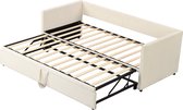 Merax Velvet Slaapbank 90x200 en 180x 200 cm - Gestoffeerd Uitschuifbaar Bed Bank - Bedbank - Grijs