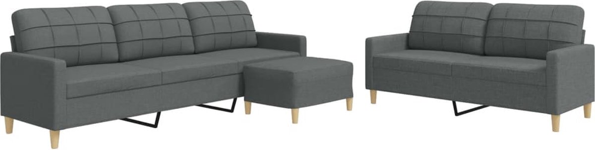 vidaXL - 3-delige - Loungeset - met - voetenbank - stof - donkergrijs