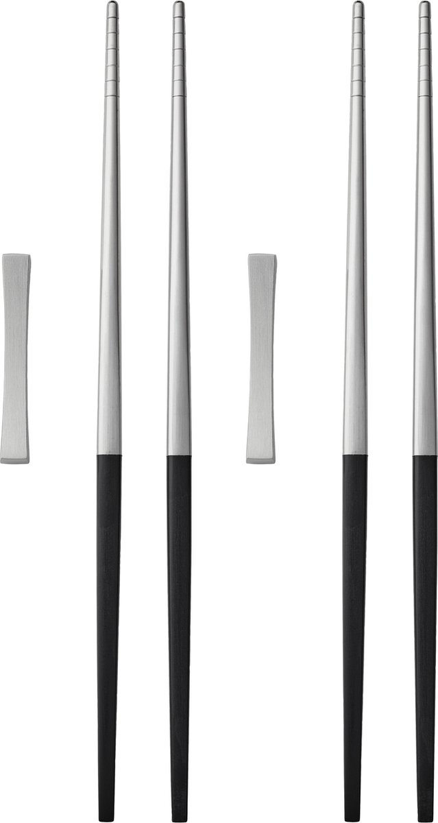 Gense Focus de Luxe Eetstokjesset 23 cm 6 delen Zwart/Mat staal