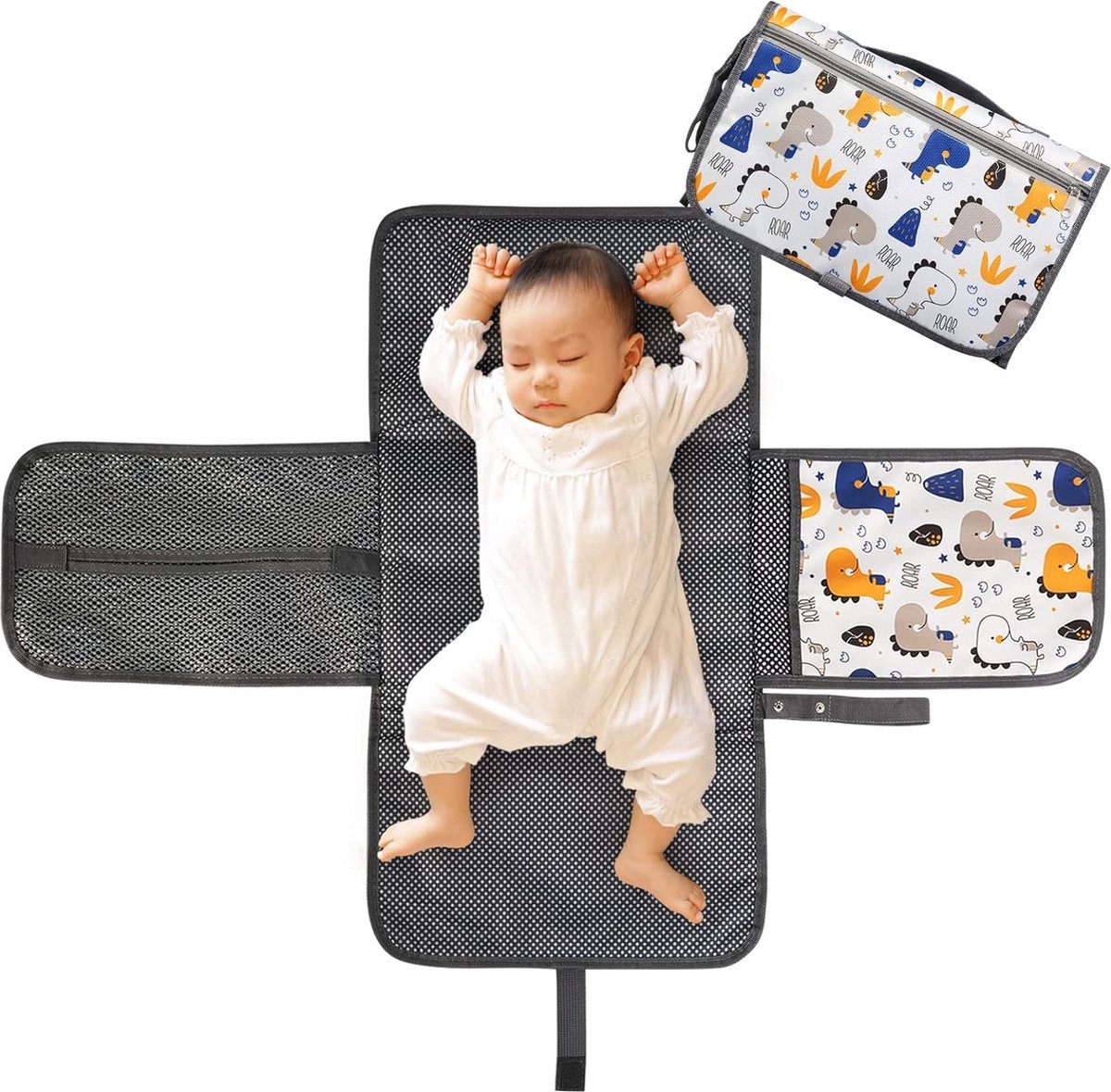 Goedkoopste Waterdichte Aankleedmat voor Baby's - Draagbare Luierkussen met Versterkte Handgrepen - Ideaal voor Onderweg Verschonen - Gemakkelijk Schoon te Maken - Grijs