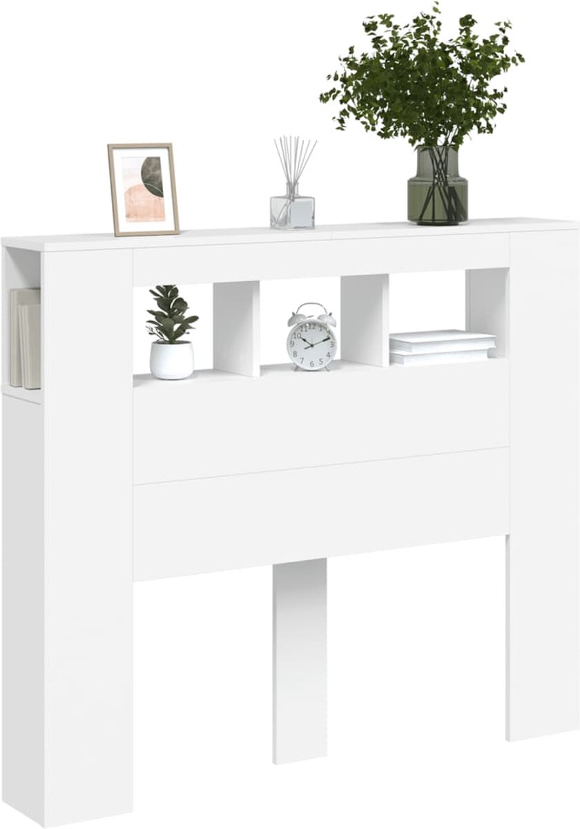 vidaXL - Hoofdeinde - met - LED - 120x18,5x103,5 - cm - bewerkt - hout - wit