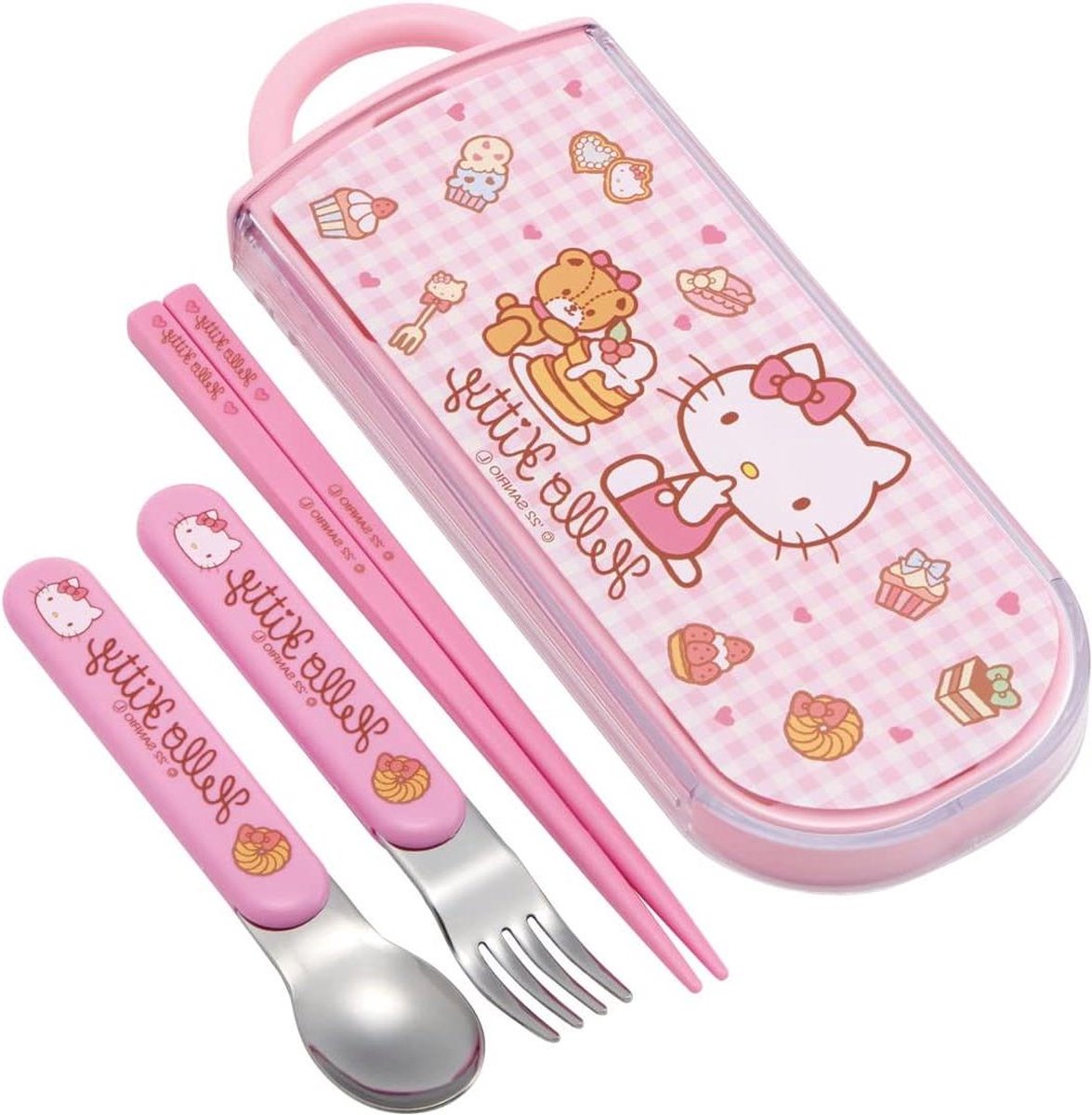 Trio Set Chopsticks Spoon Fork Hello Kitty Sweets Sanrio Kids Antibacterial Made in Japan - Skater TackC2AG-A