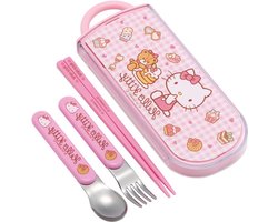 Trio Set Chopsticks Spoon Fork Hello Kitty Sweets Sanrio Kids Antibacterial Made in Japan - Skater TackC2AG-A