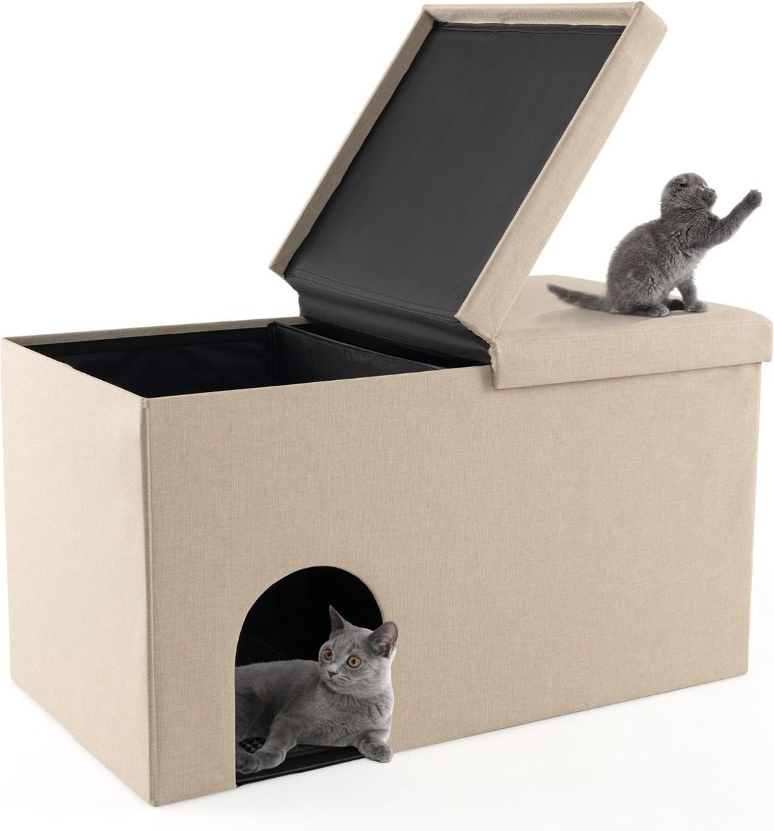 COSTWAY Kattenkast, kattentoilet, kattenhuis met dubbele deuren en ingang, kattenbak, bijzettafel, voor katten, honden, huisdieren, bruin zwart