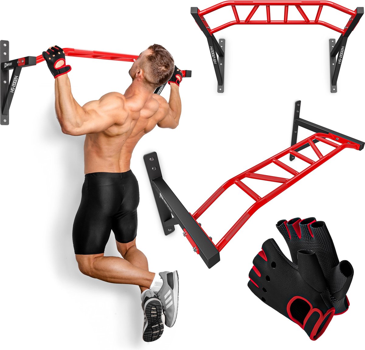 Hop-Sport Multifunctional Pull-Up Bar HS-2002K for On the Wall, Professional Fitness Pull up Bar for Home, with Many Grip Variations