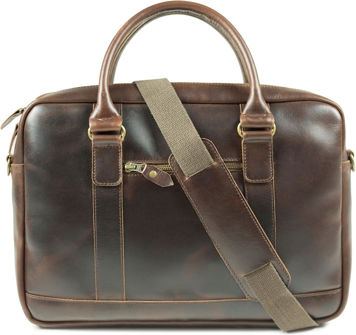 BUCKLE & SEAM Leren Business tas Laptoptas met laptopvak Everett Dot Business Bag Brown Donkerbruin
