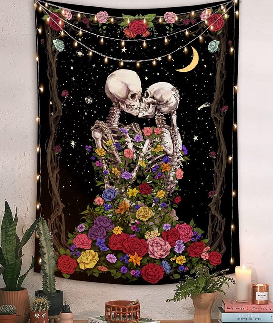 Foto: Schedeltapijt de kussende liefhebbers slaapkamer esthetische bloemen ster tapijt muurophanging voor kamerdecoratie m 130x150cm 