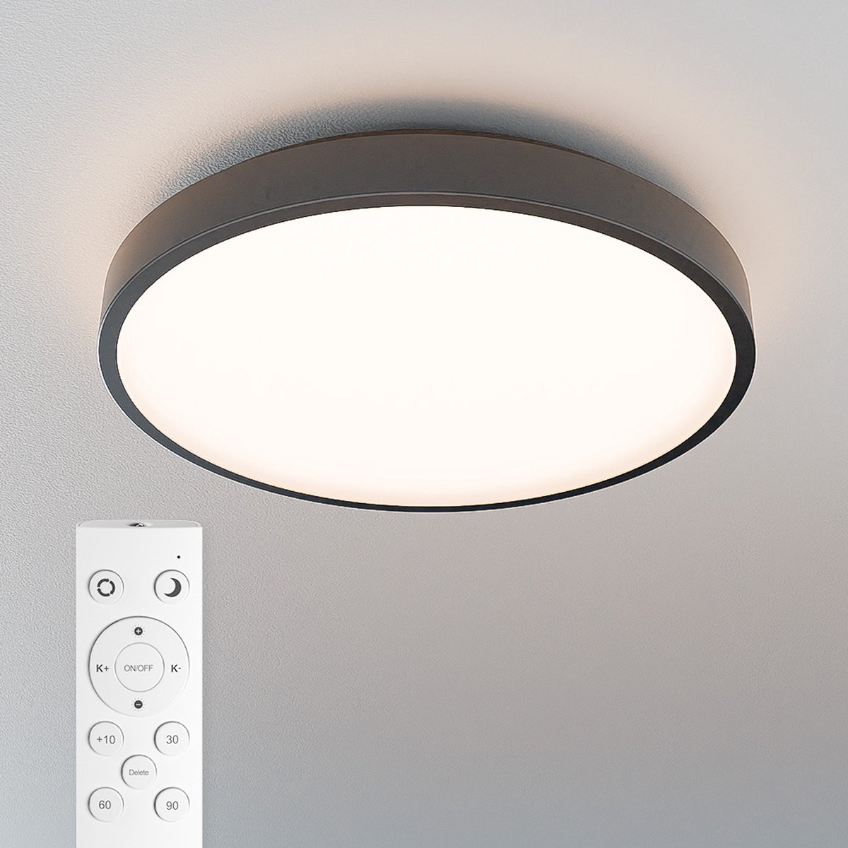 Badkamer plafondlamp zwart – IP44 waterdicht - 18W 1800 lumen (100lm/w) - CCT lichtkleur instelbaar (3000K 4000K & 6500K) - Incl. Afstandsbediening - Ø30 cm - LED Plafondlamp