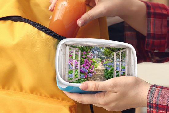Lunch box Blauw - Lunch box - Boîte à pain - Hortensia - Transparent - Fleurs - Été - Violet - Bloc - 18x12x6 cm - Enfants - Garçon