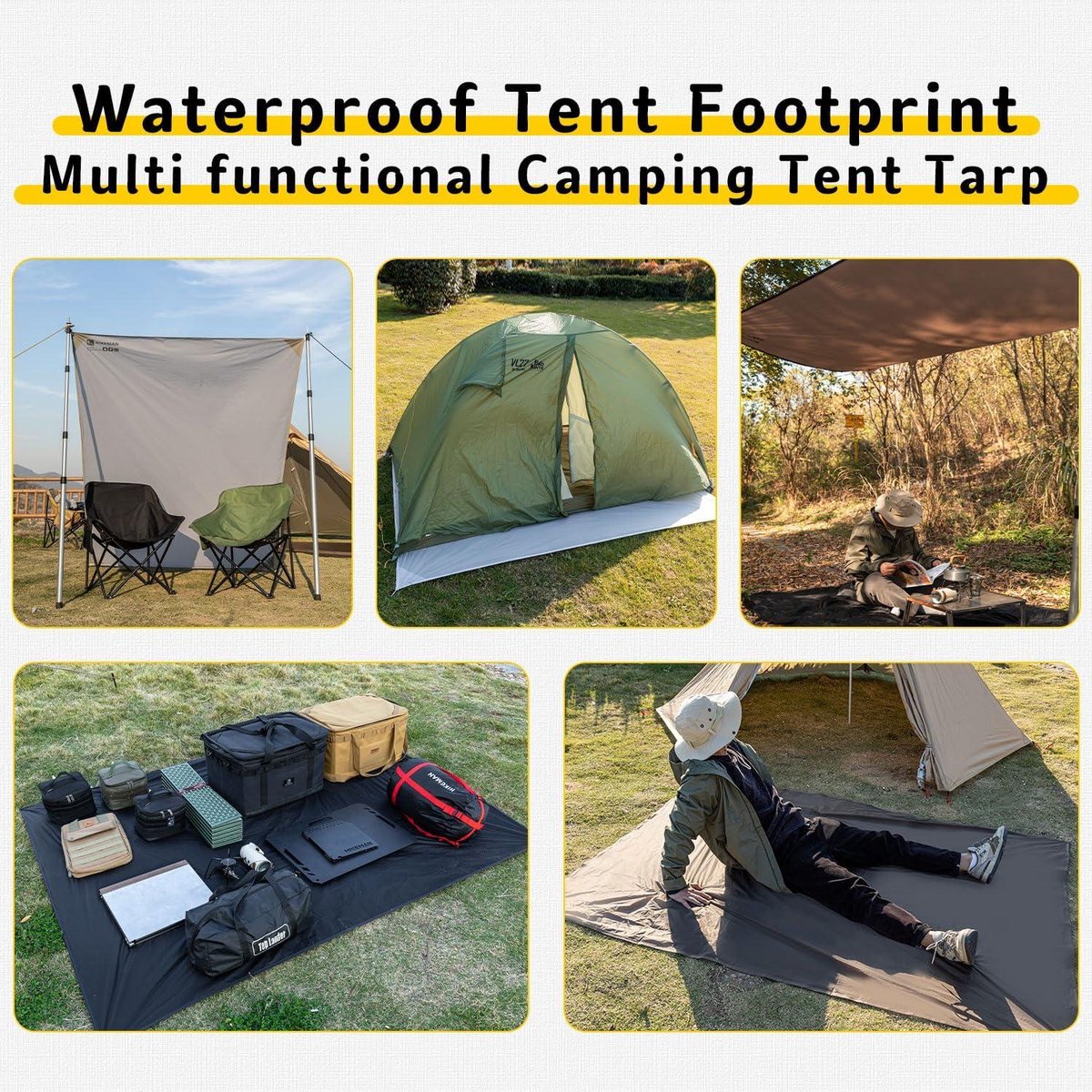 Camping Tent Dekzeil 3,6m x 3,6m Waterdicht Anti-UV, 3-8 Persoons Strandtent Strand Shelter met Stokken en Zandanker, Camping Tent Tarp Schaduwzeil voor Kamperen Wandelen Picknick Buiten (blauw